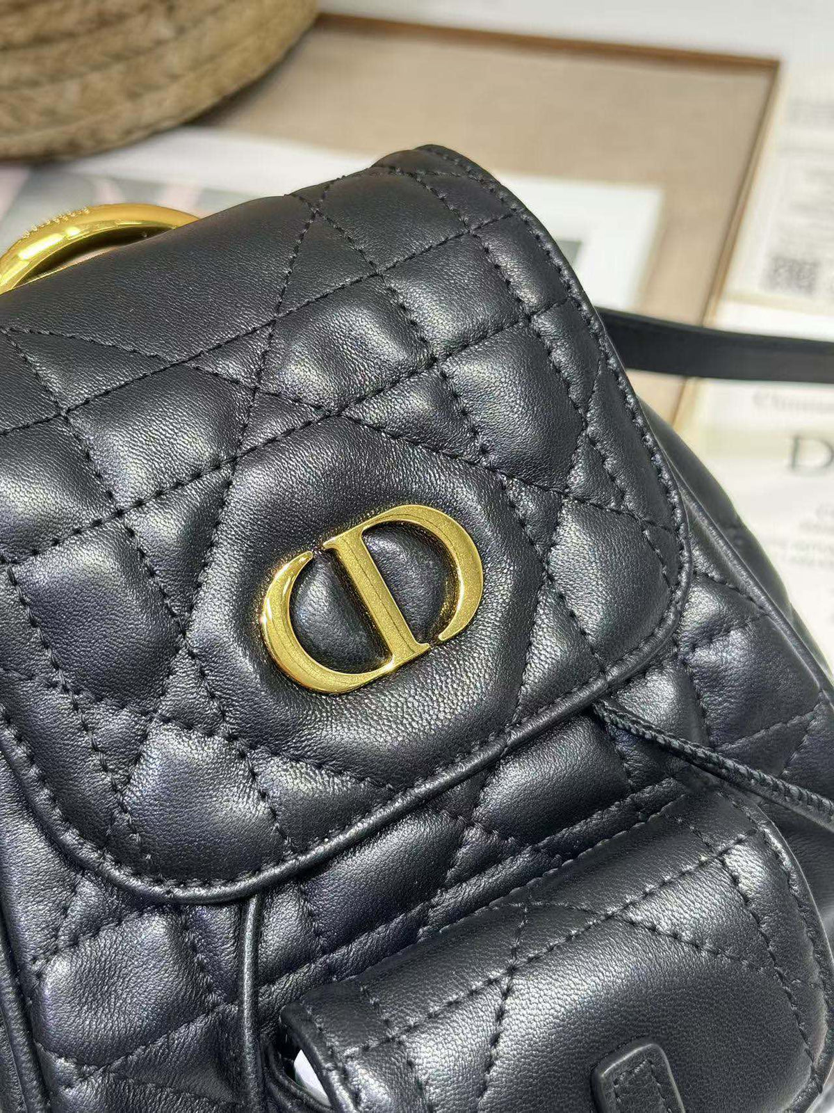 SMALL CARO BACKPACK 20 IN BLACK MACROCANNAGE LAMBSKIN