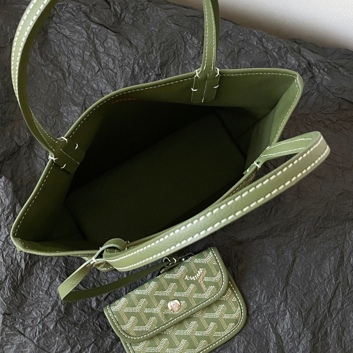 ANJOU MINI BAG 20 IN WOODLAND GREEN GOYARDINE CANVAS AND CALFSKIN