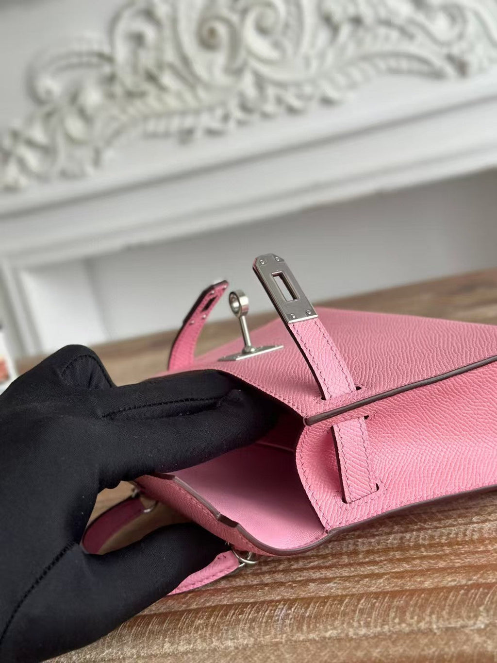 HM KELLY MINI 19 LIGHT PINK CALFSKIN SILVER HARDWARE