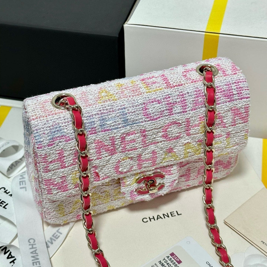 CC 24C CLASSIC DOUBLE FLAP MULTICOLOR TWEED GHW