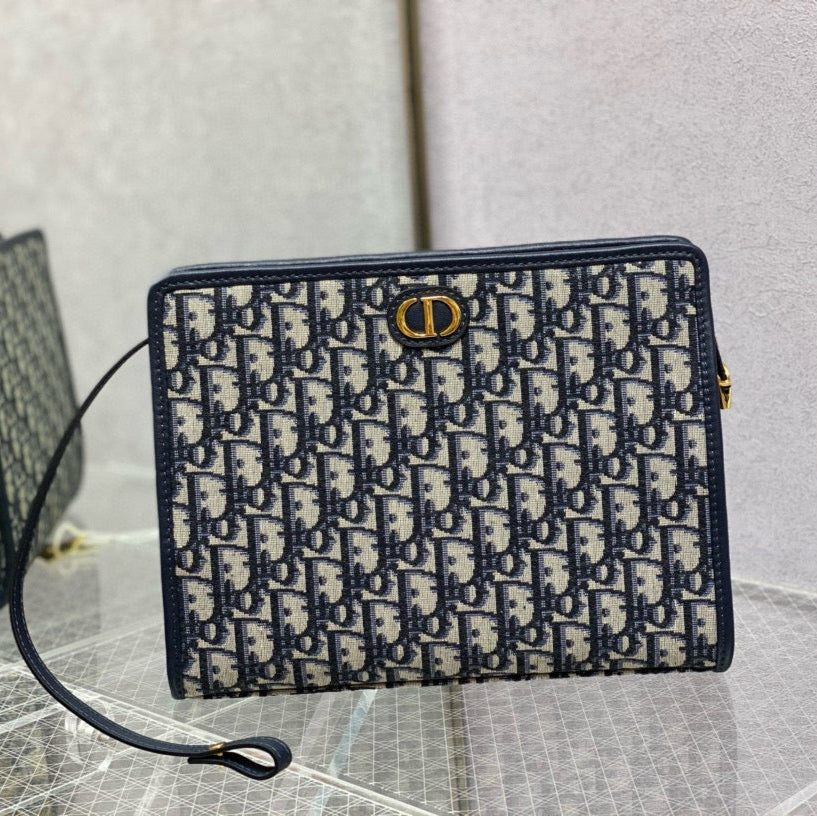 OBLIQUE BOOK TOTE 26 IN DARK BLUE MONOGRAM JACQUARD