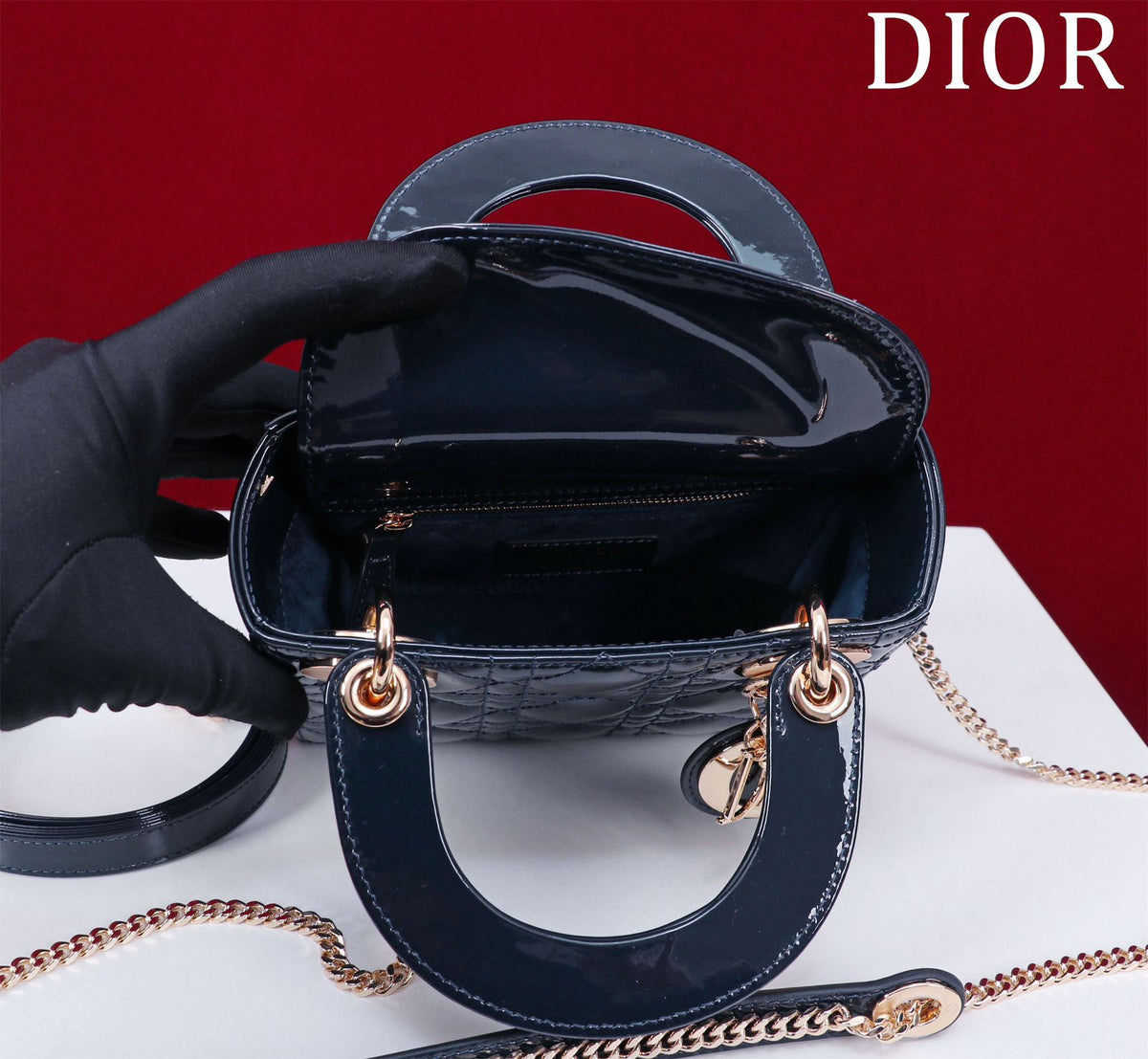 Mini Lady Navy Blue Patent Lambskin