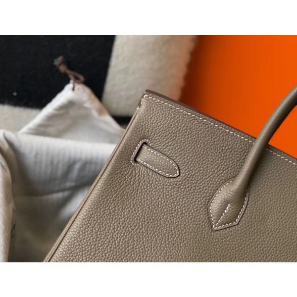 HERM Birkin 35cm Bag In Taupe Grey Clemence Leather GHW