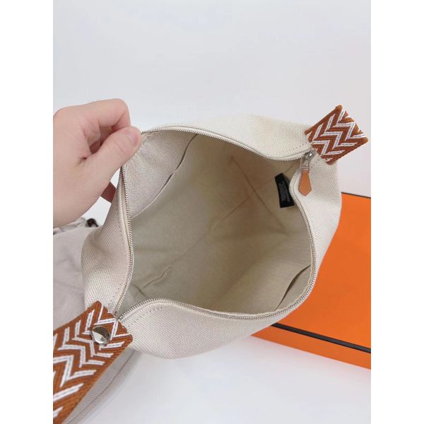 HERM Bride-a-Brac Large Case in Ecru Canvas with Brown Zigzag Motifs