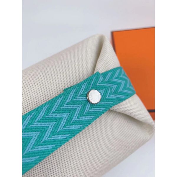 HERM Bride-a-Brac Large Case in Ecru Canvas with Green Zigzag Motifs