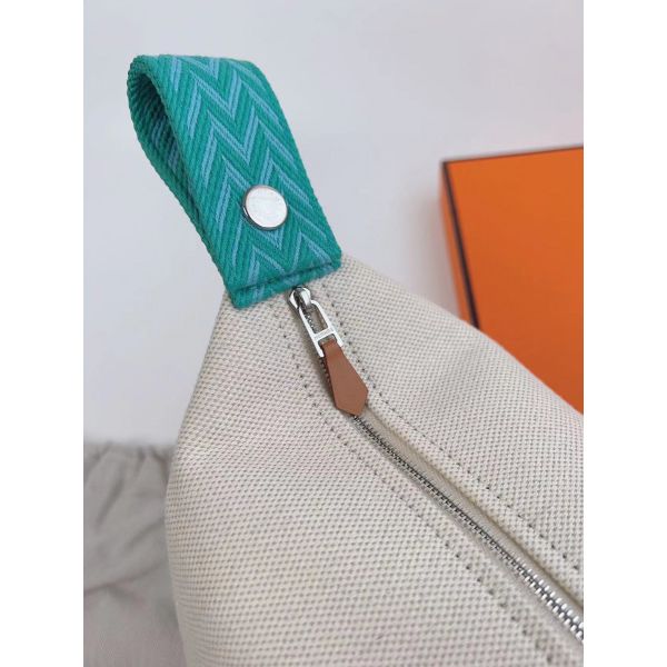 HERM Bride-a-Brac Large Case in Ecru Canvas with Green Zigzag Motifs