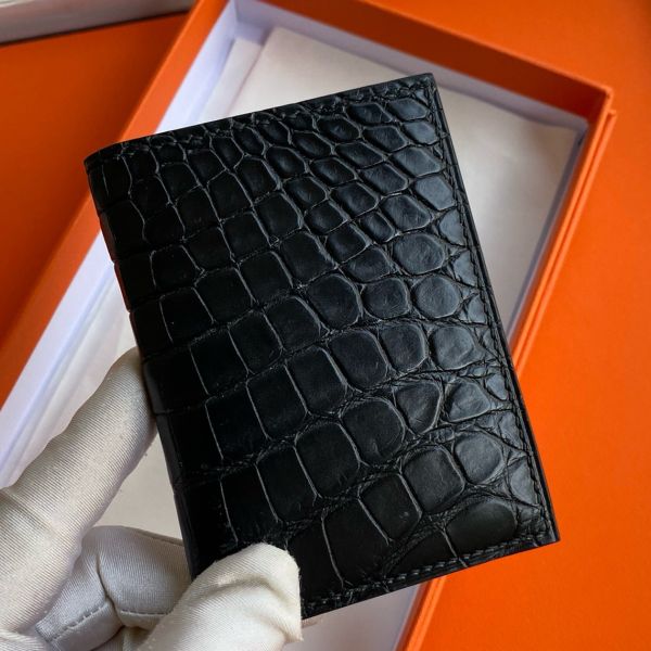 HERM MC¬≤ Euclide Card Holder in Black Matte Alligator Leather