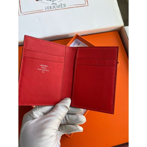 HERM MC¬≤ Euclide Card Holder in Red Shiny Alligator Leather