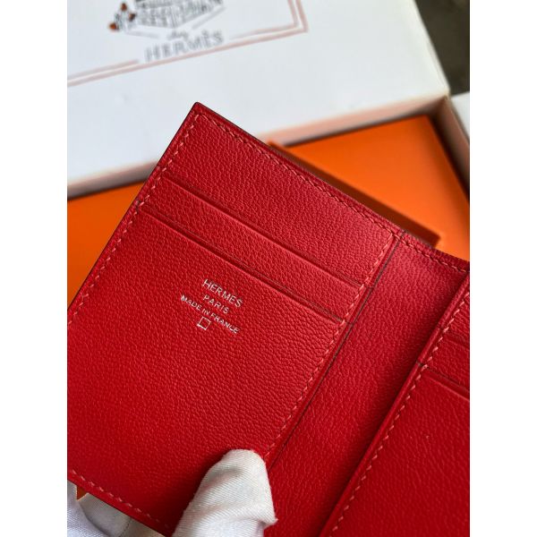 HERM MC¬≤ Euclide Card Holder in Red Shiny Alligator Leather