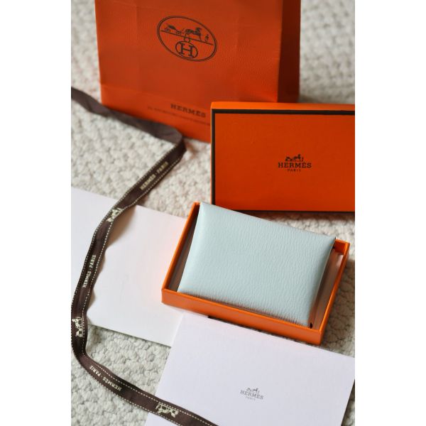 HERM Calvi Duo Verso Card Holder in Blue Brume Mysore Goatskin