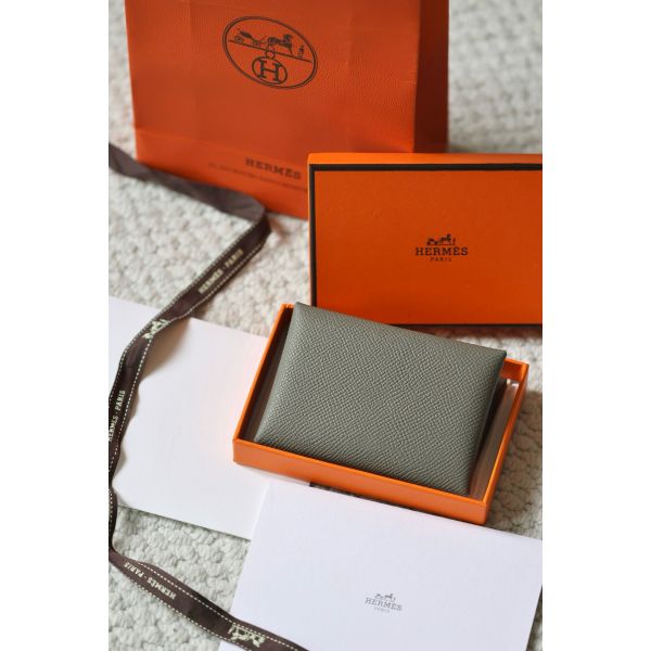 HERM Calvi Duo Card Holder in Gris Meyer Epsom Calfskin