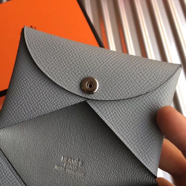 HERM Calvi Card Holder In Blue Lin Epsom Leather