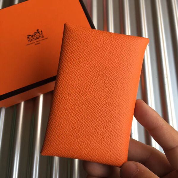 HERM Calvi Card Holder In Orange Epsom Leather