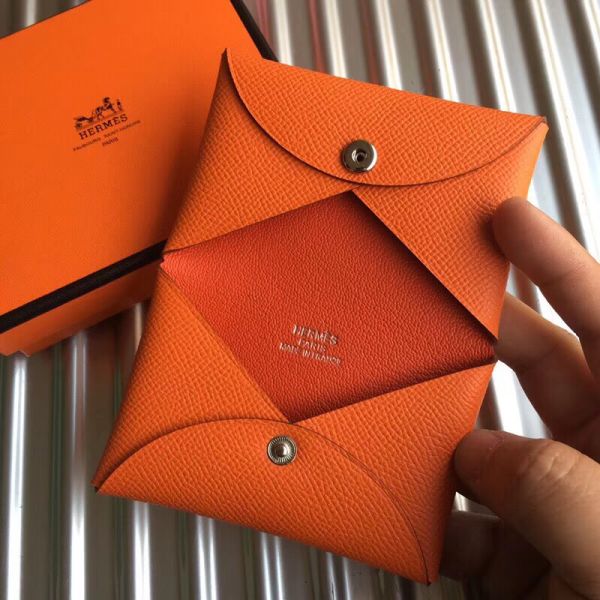 HERM Calvi Card Holder In Orange Epsom Leather