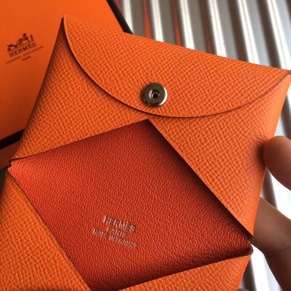 HERM Calvi Card Holder In Orange Epsom Leather