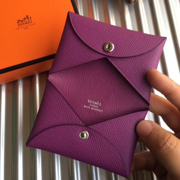 HERM Calvi Card Holder In Purple Epsom Leather