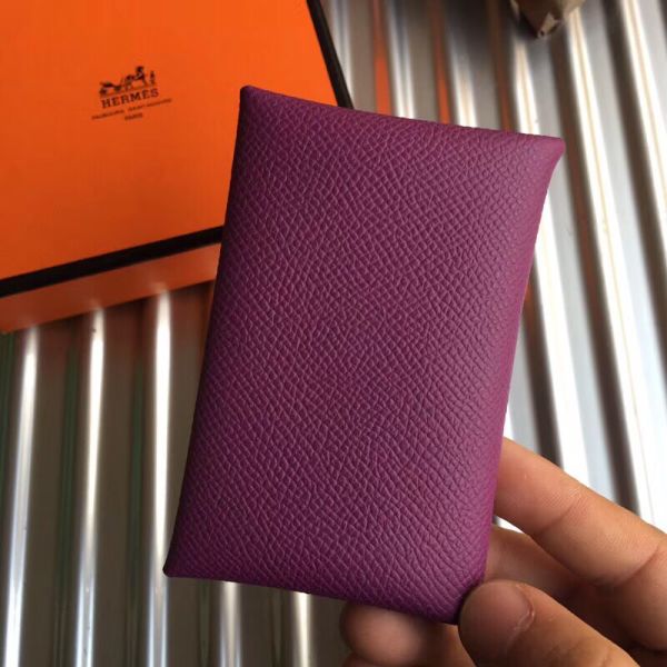 HERM Calvi Card Holder In Purple Epsom Leather
