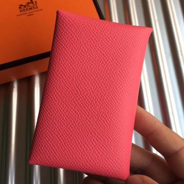 HERM Calvi Card Holder In Rose Azalee Epsom Leather