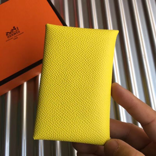 HERM Calvi Card Holder In Yellow Epsom Leather