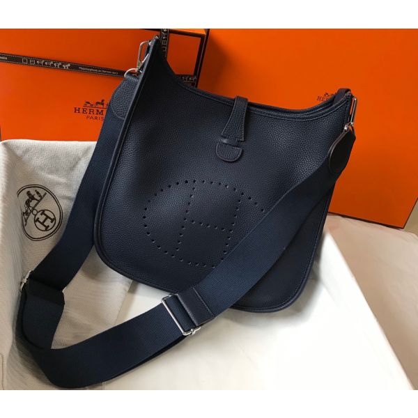 HERM Evelyne III 29 PM Bag In Dark Blue Clemence Leather