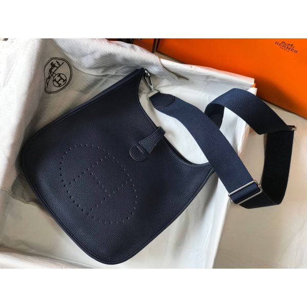 HERM Evelyne III 29 PM Bag In Dark Blue Clemence Leather