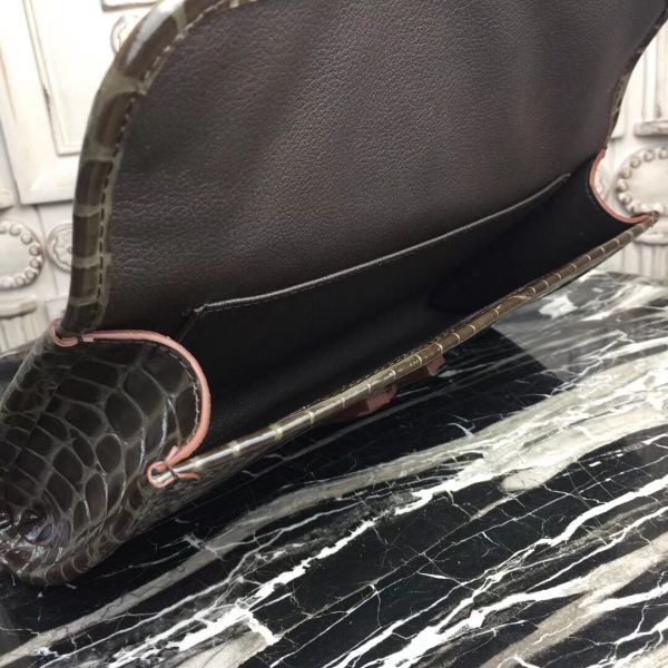 HERM Jige Elan 29 Clutch In Chocolate Crocodile Leather
