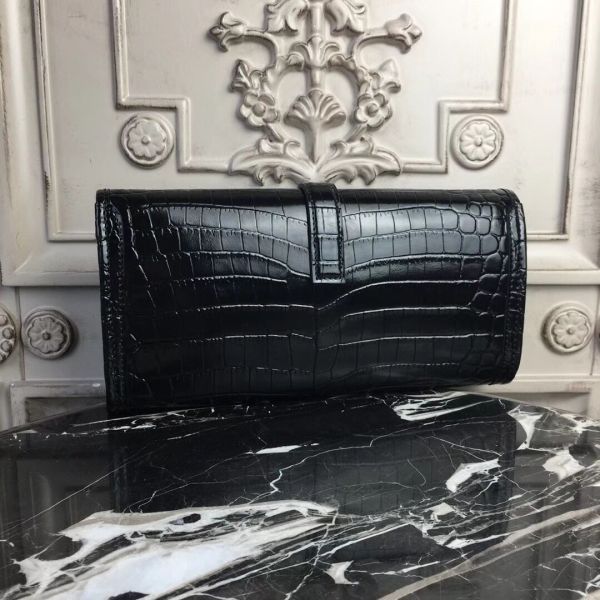 HERM Jige Elan 29 Clutch In Black Crocodile Leather