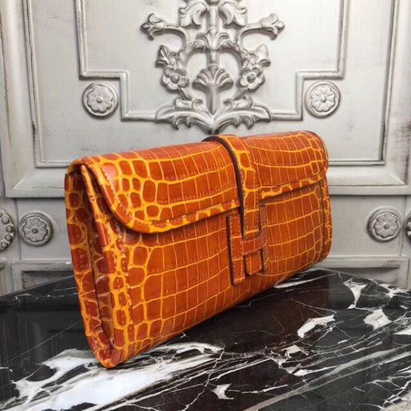 HERM Jige Elan 29 Clutch In Orange Crocodile Leather