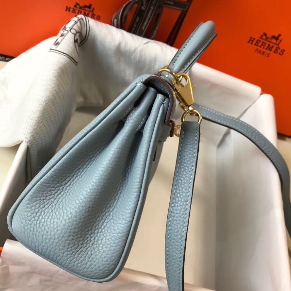 HERM Kelly 20cm Bag In Blue Lin Clemence Leather GHW