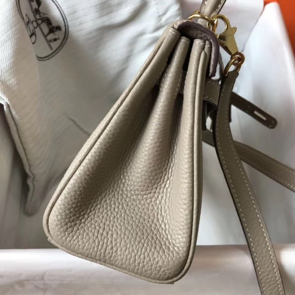 HERM Kelly 20cm Bag In Grey Clemence Leather GHW