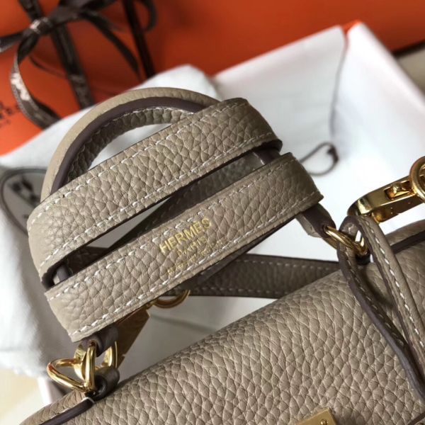 HERM Kelly 20cm Bag In Grey Clemence Leather GHW