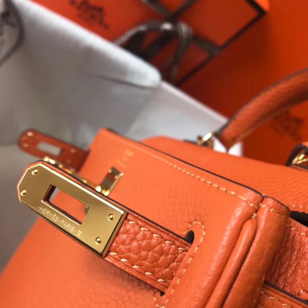HERM Kelly 20cm Bag In Orange Clemence Leather GHW