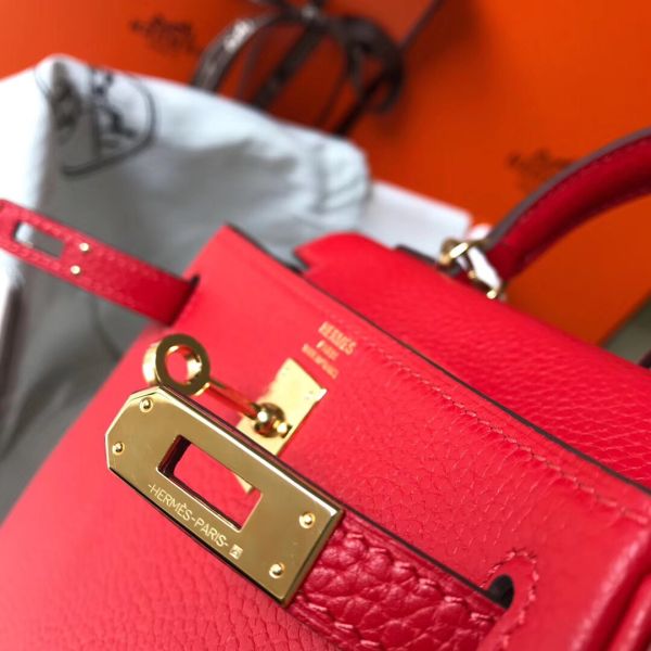 HERM Kelly 20cm Bag In Red Clemence Leather GHW