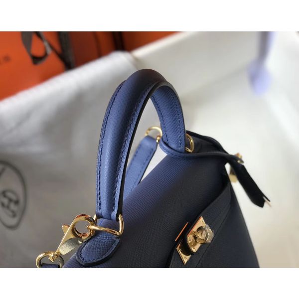HERM Kelly 25cm Sellier Bag In Agate Blue Epsom Leather