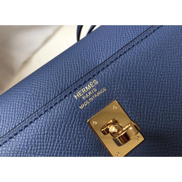 HERM Kelly 25cm Sellier Bag In Agate Blue Epsom Leather