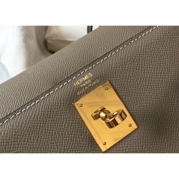 HERM Kelly 25cm Sellier Bag In Gris Asphalt Epsom Leather