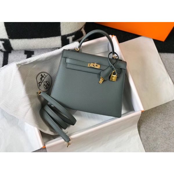 HERM Kelly 25cm Sellier Bag In Vert Amande Epsom Leather