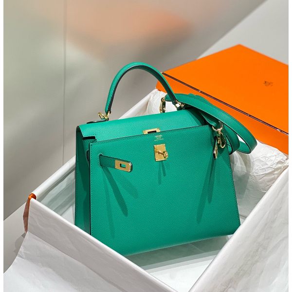 HERM Kelly 25cm Sellier Bag In Vert Jade Epsom Leather
