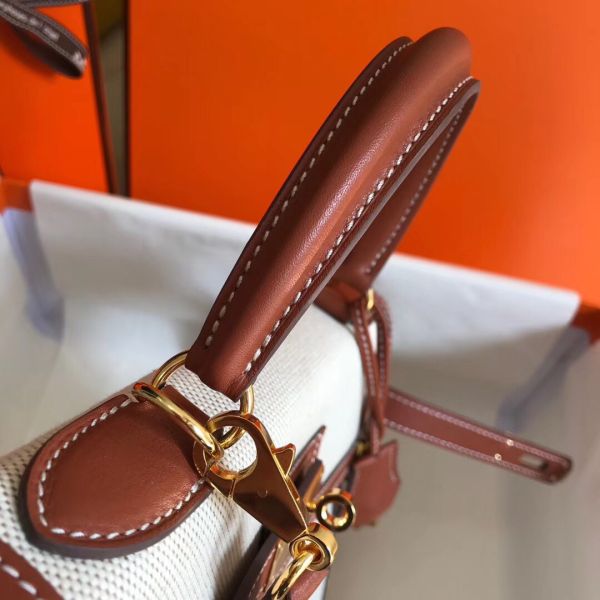 HERM Kelly 28cm Bag In Canvas With Barenia Leather