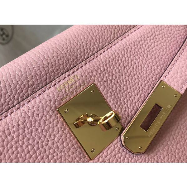 HERM Kelly 28cm Bag In Pink Clemence Leather GHW