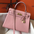 HERM Kelly 28cm Bag In Pink Clemence Leather GHW