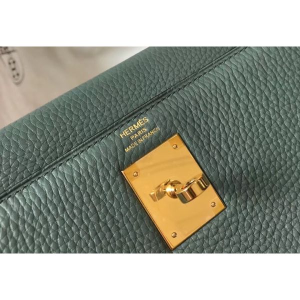 HERM Kelly 28cm Bag In Vert Amande Clemence Leather GHW