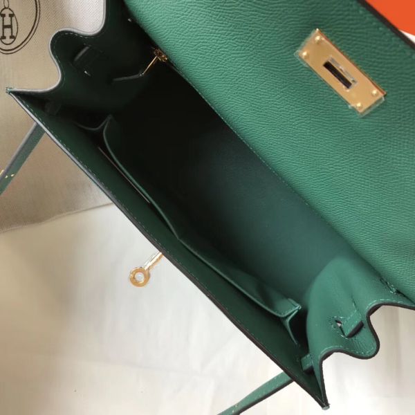 HERM Kelly 28cm Bag In Vert Vertigo Epsom Leather GHW