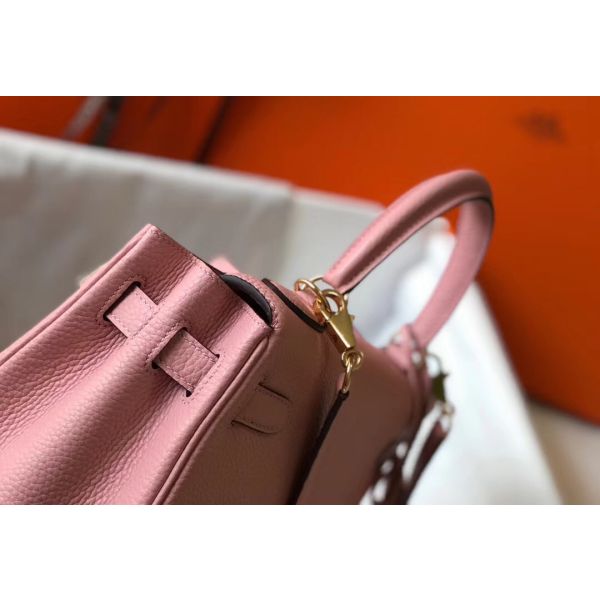 HERM Kelly 32cm Bag In Pink Clemence Leather GHW