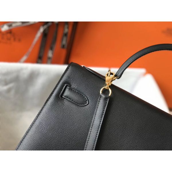 HERM Kelly 32cm Bag In Black Epsom Leather GHW
