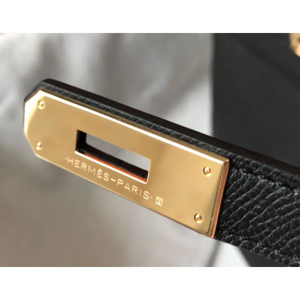 HERM Kelly 32cm Bag In Black Epsom Leather GHW