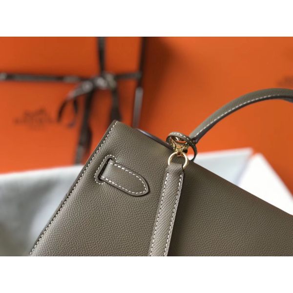 HERM Kelly 32cm Bag In Tuape Grey Epsom Leather GHW