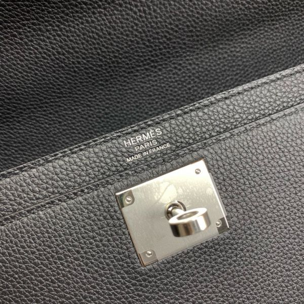 HERM Kelly Depeches 36 Briefcase in Black Clemence Leather