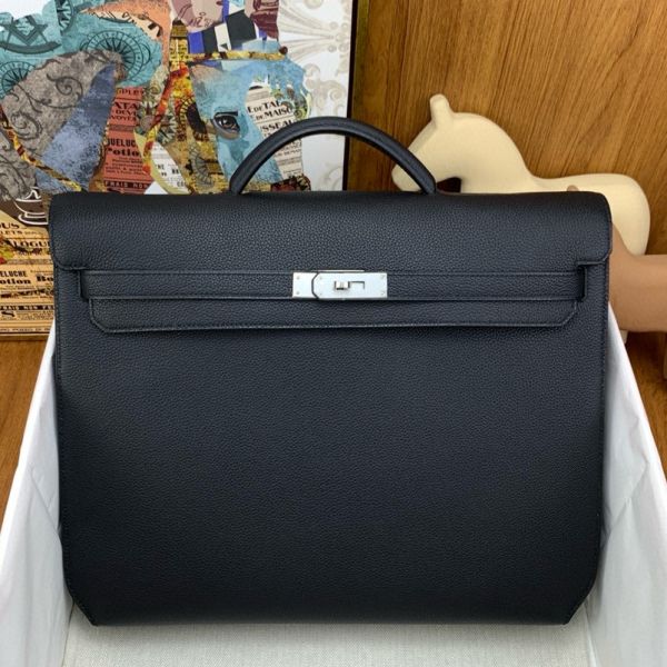 HERM Kelly Depeches 36 Briefcase in Black Clemence Leather