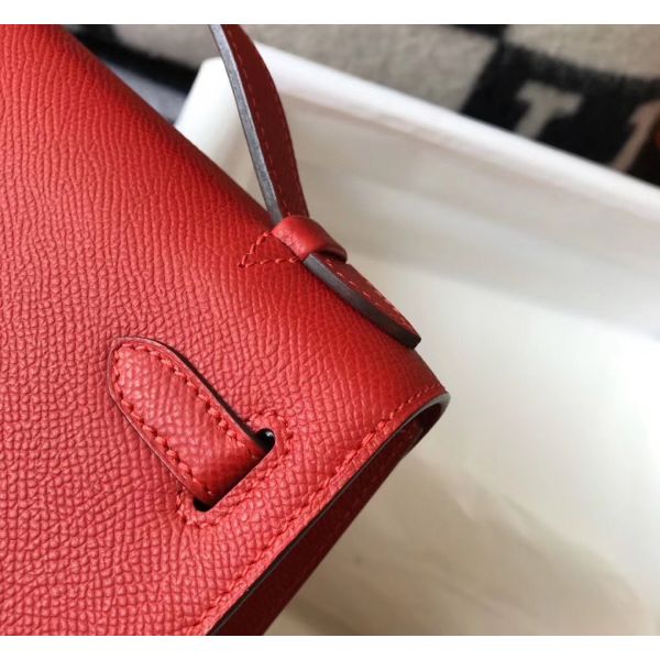 HERM Kelly Pochette Bag In Red Epsom Leather